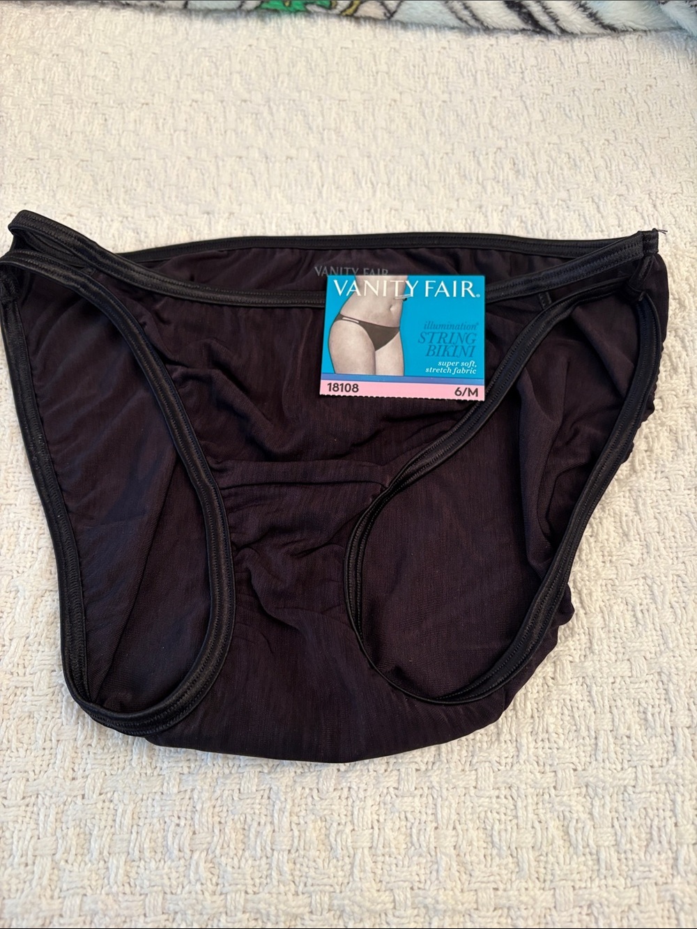 NWT Vanity Fair Black Women's String Bikini Panties size 6/M style 18108